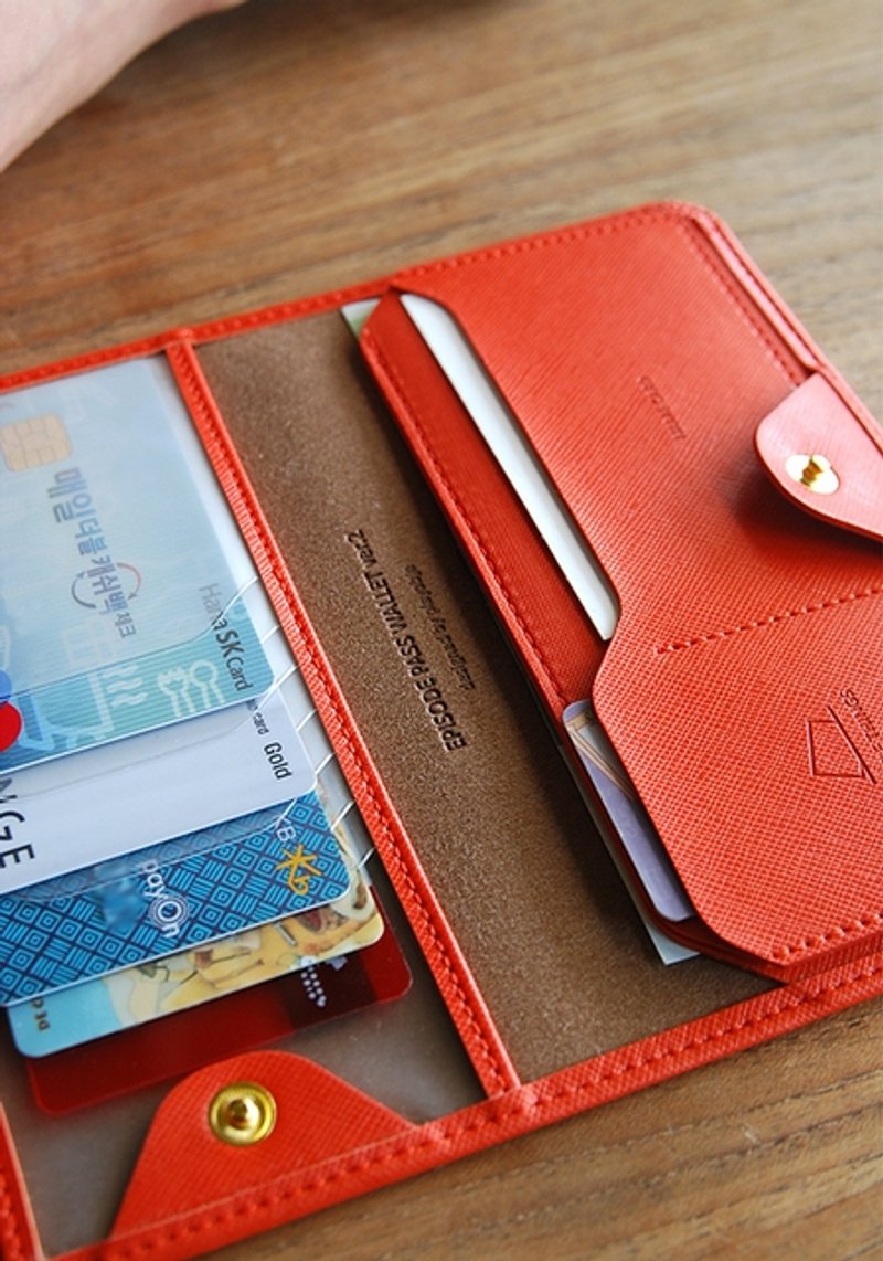 【牛一水佘】韩国 Play obje Episode Pass Wallet ver.2 长型钱包 第二代 长夹 超多卡片收纳 - deep orange - 皮夹/钱包 - 真皮 橘色