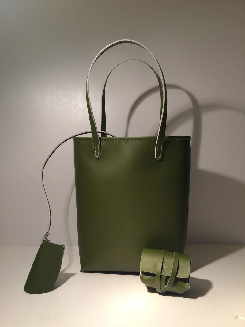 Zemoneni  全手作 牛皮 三合一 托特包 tote bag 橄榄绿 - 手提包/手提袋 - 真皮 绿色
