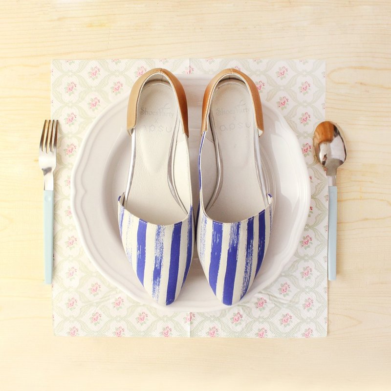 ----------Shoes Party----------地中海没水了侧篓空包鞋/女鞋/手工订制/日本布料 - 芭蕾鞋/娃娃鞋 - 其他材质 蓝色