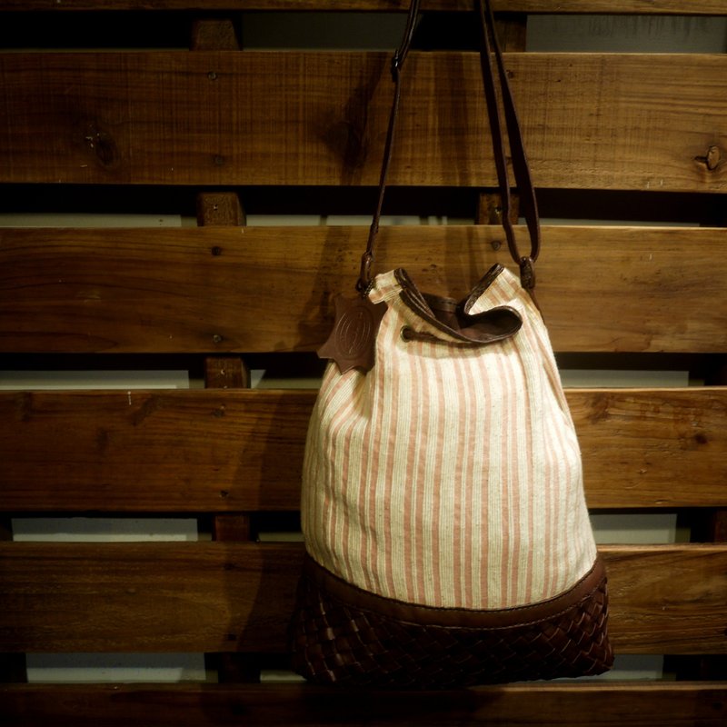 夕卡 Shika // Vintage bag 全新日本制麻布面皮革编织侧背包 {A1-040} - 侧背包/斜挎包 - 其他材质 白色