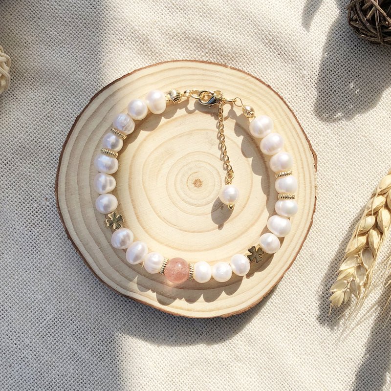 珍珠草莓晶原创设计 | 奶油蛋糕上的草莓 - 手链/手环 - 水晶 白色