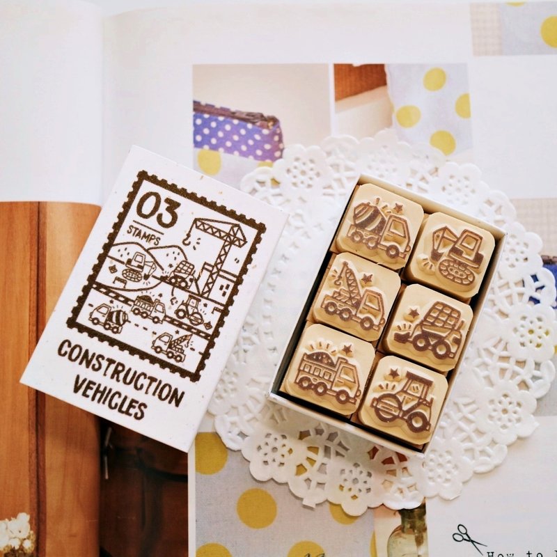 手帐印章 - V03 工程车系列 火柴盒小章 2X2cm (6款) - 印章/印台 - 橡胶 咖啡色