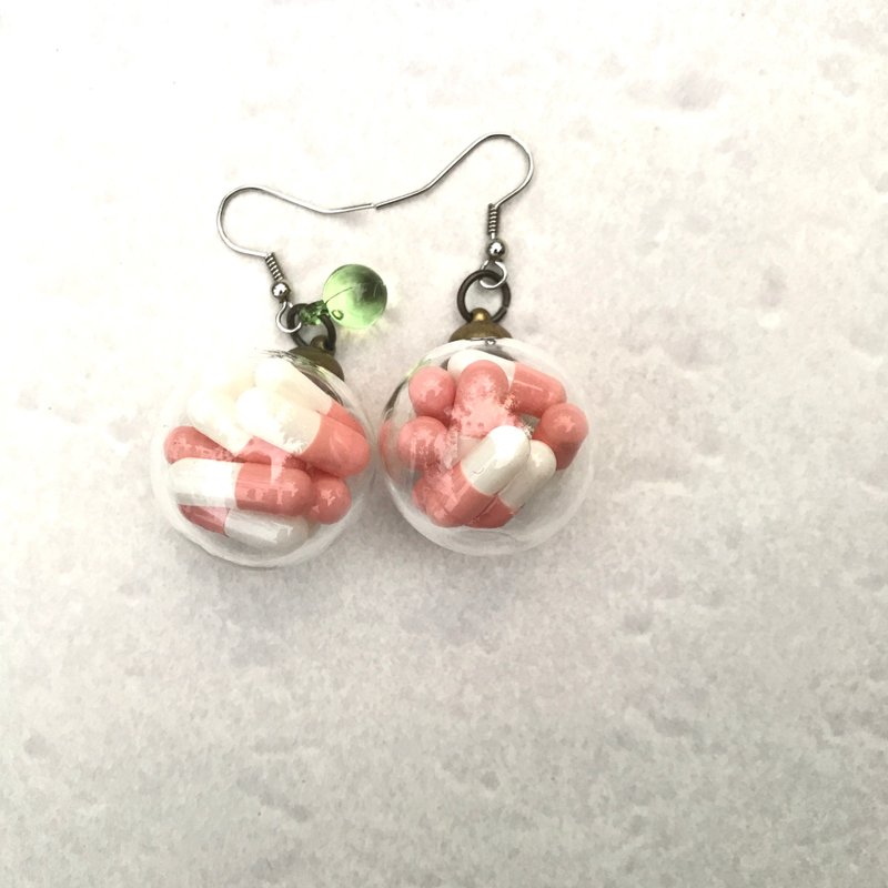 粉红豹/耳环 顽皮 狮子色 粉红胶囊 垂挂式 玻璃球 吹动 星体 温 - 耳环/耳夹 - 玻璃 粉红色