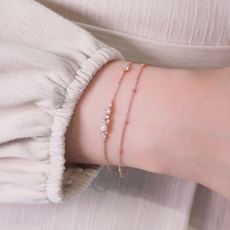 L'amour 星星珍珠手链 (玫瑰金) - 手链/手环 - 纯银