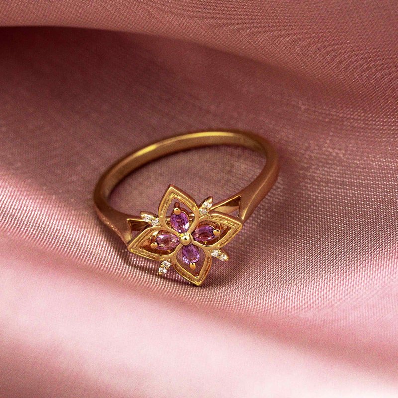 【Purplemay jewellery】纯18K金复古紫水晶钻石戒指 - R177 - 戒指 - 宝石 紫色