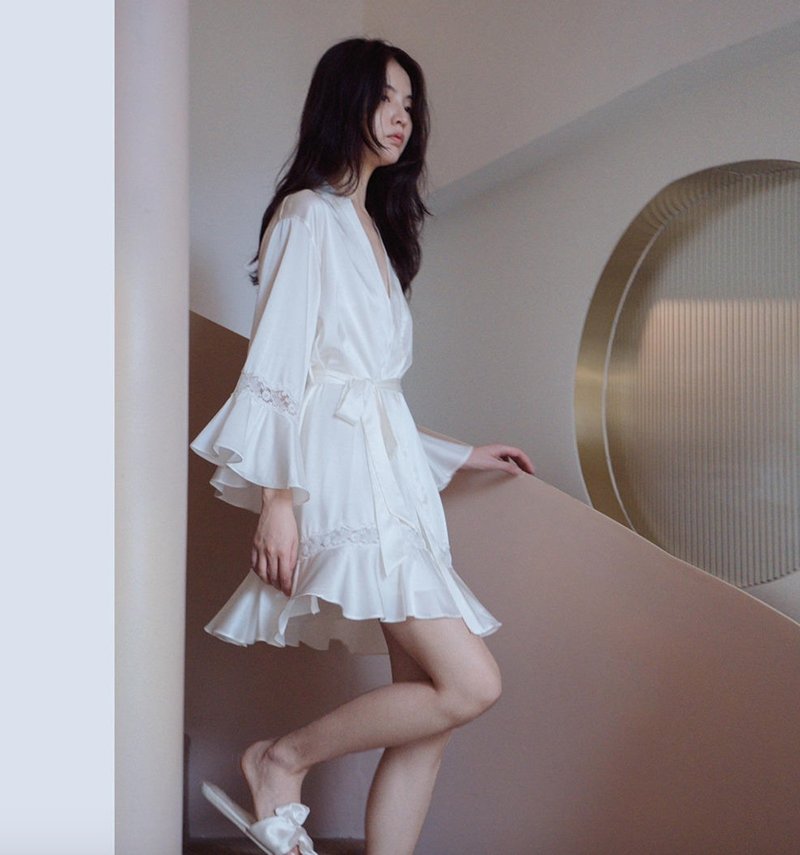 法式极简 真丝睡衣连身裙 少女家居服 - 洋装/连衣裙 - 其他材质 白色