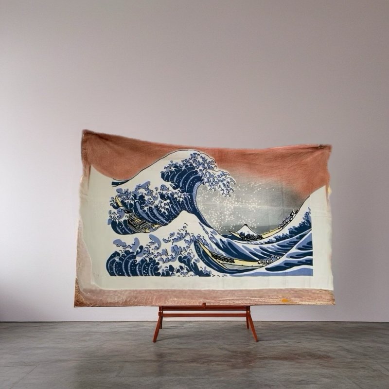云南札染挂饰挂布/浮世绘风格/富士山 - 墙贴/壁贴 - 棉.麻 蓝色