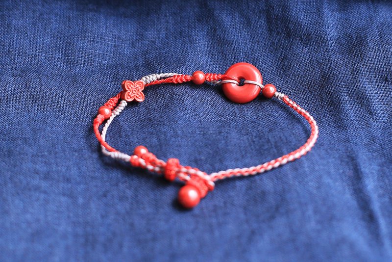 春秋手作绳编 | 帝王砂平安扣 手繩 | 本命年 - 手链/手环 - 半宝石
