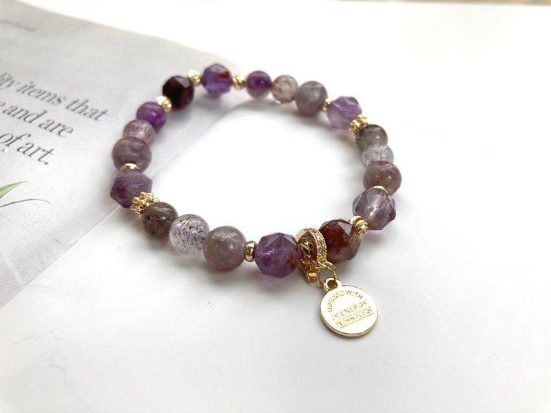 提升人缘及个人魅力 紫幽灵梅花碧玺超七水晶手链配可拆式挂饰 - 手链/手环 - 水晶