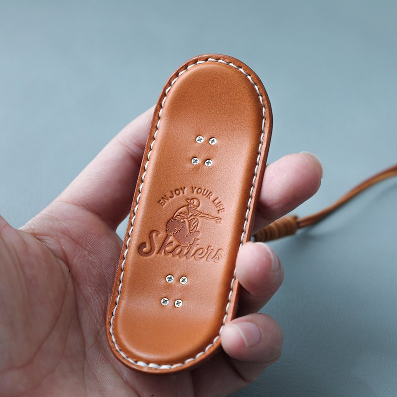 【切线派】滑板 真皮挂饰 手工钥匙吊饰 包包挂饰 创意礼品 - 钥匙链/钥匙包 - 真皮 橘色