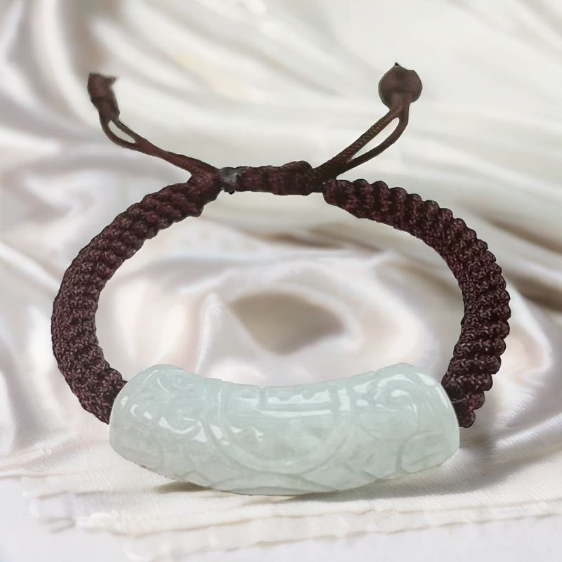 【万事亨通】冰种仿古钱福字路路通编织手链| 天然缅甸翡翠| 送礼 - 手链/手环 - 玉石 透明