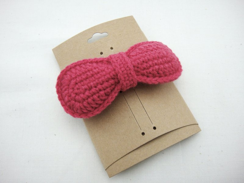 Crochet Bow Hair Barrette - Large Size - Rose Pink - 发饰 - 聚酯纤维 红色