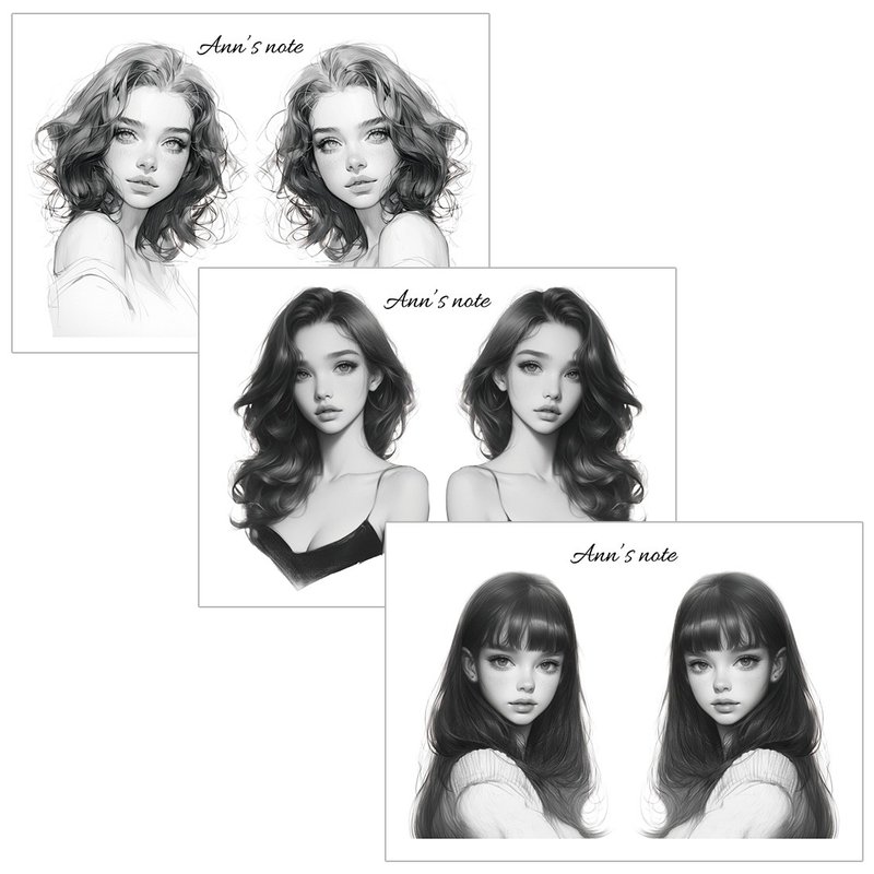 黑白少女3种混合贴纸(ans注)人物贴纸女孩贴纸 - 贴纸 - 纸 黑色