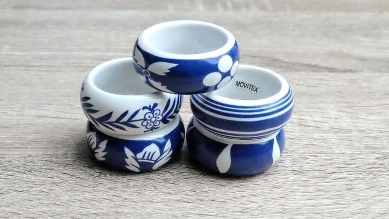 法国陶瓷餐巾环套装 - 餐垫/桌巾 - 陶 蓝色