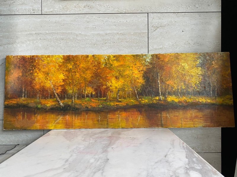 秋日映光 - 湖畔风景油画 手绘原作 长幅挂画 - 海报/装饰画/版画 - 棉.麻