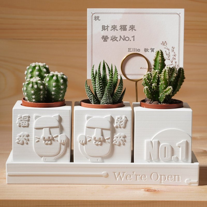 【开幕礼1】We're Open | 招财摩艾 | 多肉植物水泥盆栽4件组 - 植栽/盆栽 - 水泥 白色
