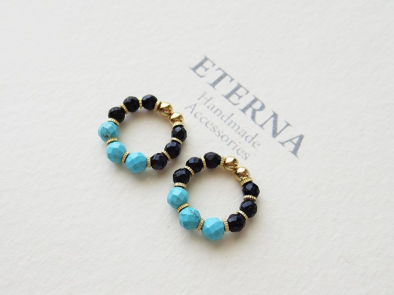 マグネサイトターコイズとブルーゴールドストーンのフープイヤリング 夾式耳環 - 耳环/耳夹 - 石头 蓝色