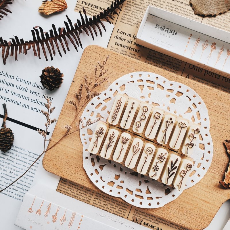 手工橡皮章-R 干燥花日记 花草应用章 1.2X3.2cm (15款) - 印章/印台 - 橡胶 橘色