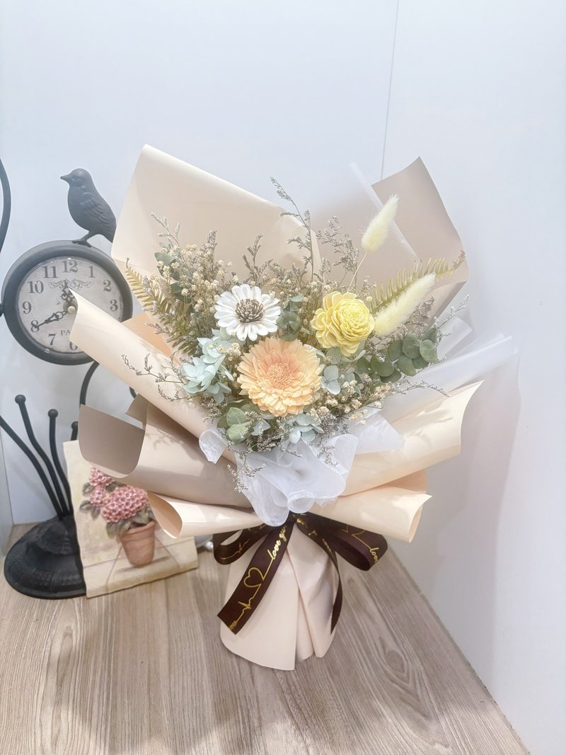 布丁色干燥花束/干燥花/送礼/索拉花/生日 - 干燥花/捧花 - 植物.花 黄色