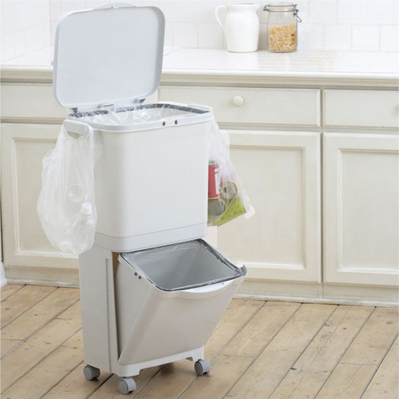 日本RISU (H&H系列)直立双层分类附轮(单盖)式垃圾桶 45L - 垃圾桶 - 塑料