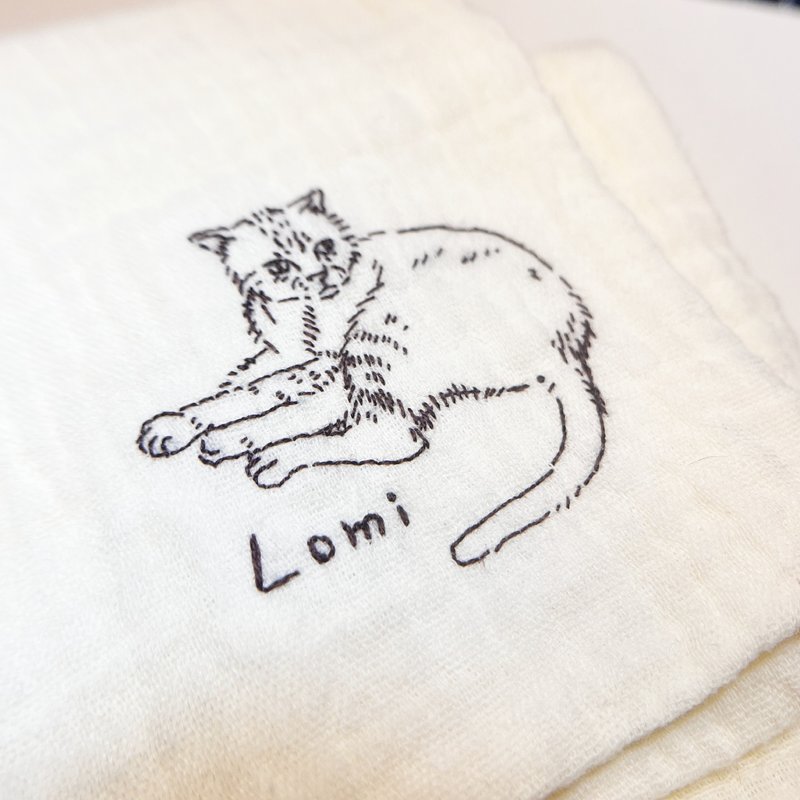 手工刺绣棉纱小方巾 四层纱手帕 | 定制礼物 情人节礼物 - 手帕/方巾 - 绣线 多色