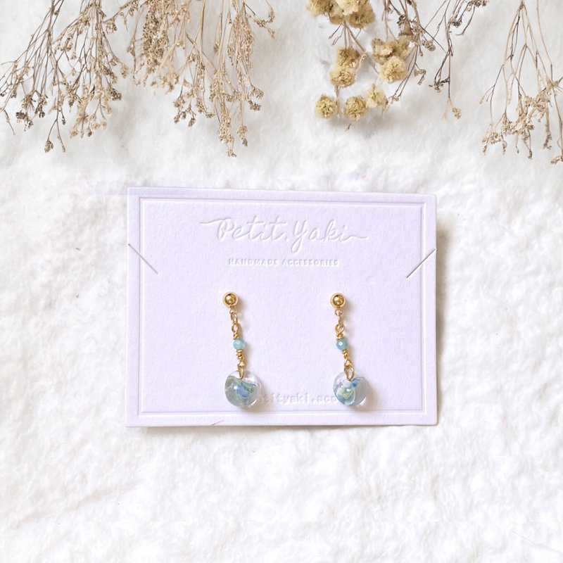 凝露 | 水滴珠 树脂 金 耳环 - 耳环/耳夹 - 树脂 蓝色