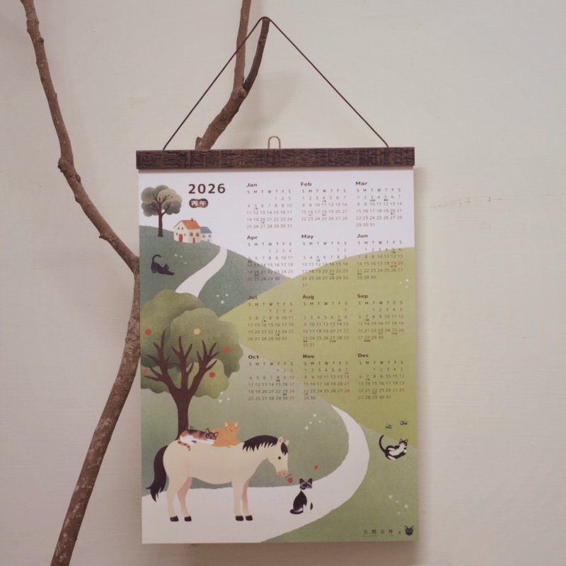 2026年历海报挂历 / 猫咪与马 - 年历/台历 - 纸 绿色