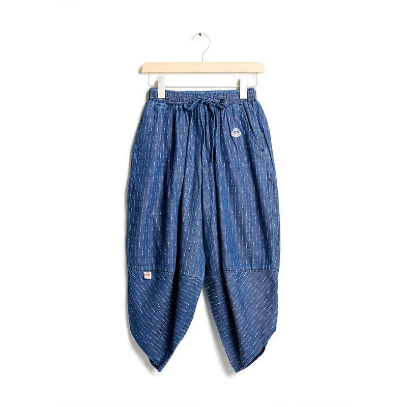 江户胜 日系 女款 大渔系列 小碎花飞鼠裤(酵洗蓝) #裤子 - 女装长裤 - 棉.麻 蓝色