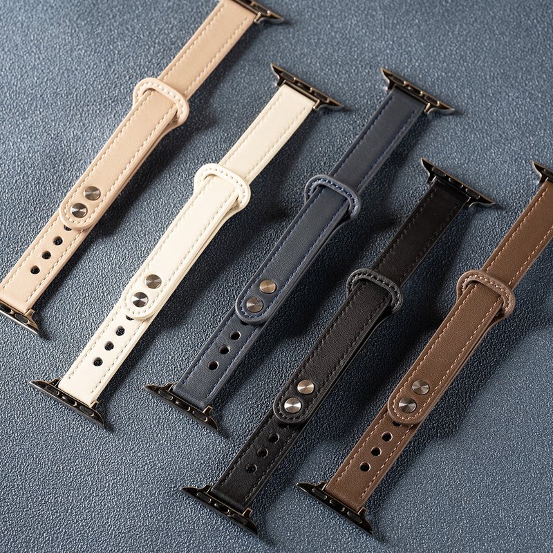 Apple watch - 车线真皮双钉缩腰  苹果表带 - 表带 - 真皮 卡其色