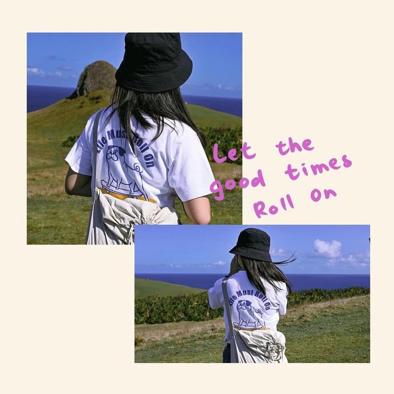 【T恤】纯棉OversizeT恤 x 手绘巴哥 x 滑板(男女都可以) - 中性连帽卫衣/T 恤 - 棉.麻