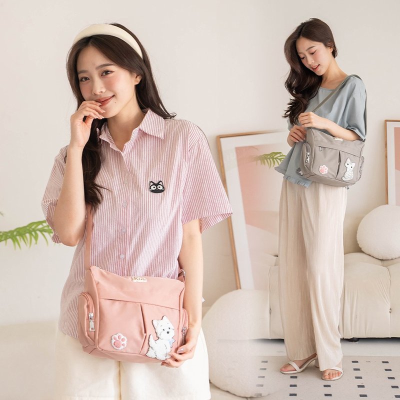 雪纳瑞 高地白梗 毛巾绣 丹宁 牛仔 肩背包【330094】 - 侧背包/斜挎包 - 棉.麻 粉红色