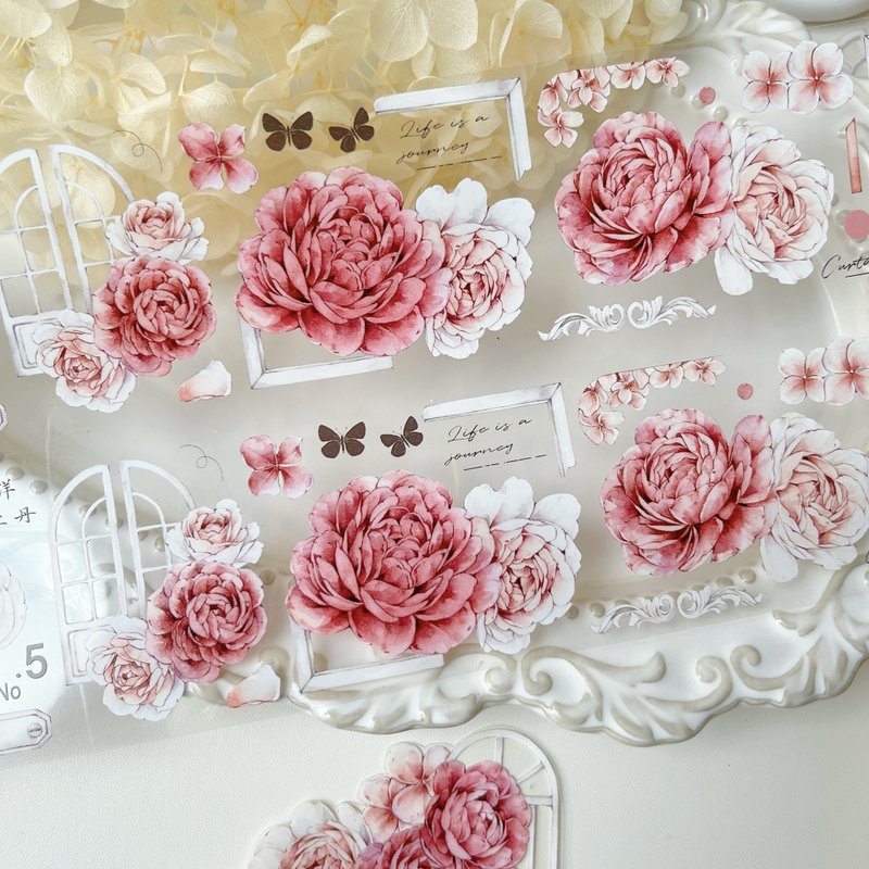 粉色洋牡丹 复古大花 和纸胶带 PET - 纸胶带 - 其他材质 粉红色