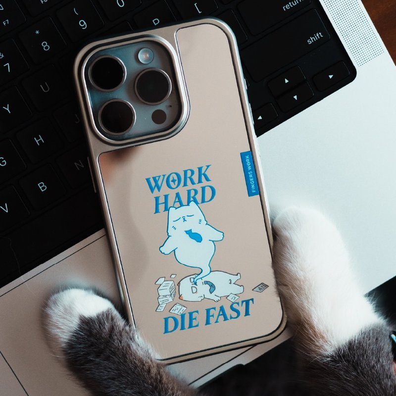 Work Hard Die Fast 厌世猫镜面Magsafe手机壳 - 手机壳/手机套 - 塑料 蓝色