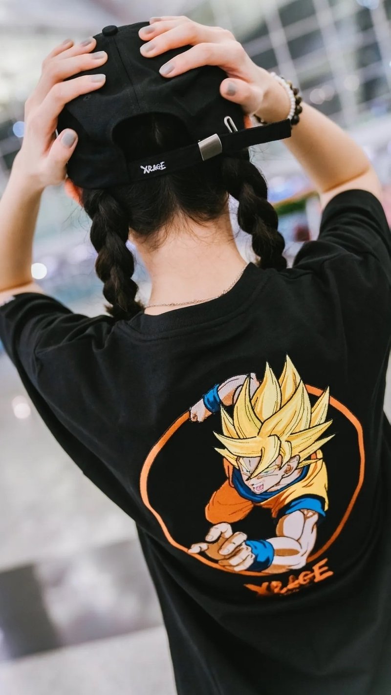 【XRAGE X 七龙珠Dragon Ball Z联名】悟空刺绣短T - 男装上衣/T 恤 - 棉.麻 黑色