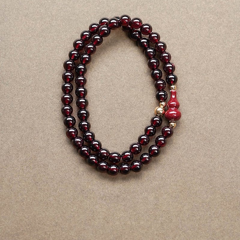 丹若特级石榴石两圈手链紫金朱砂葫芦手串礼物斯里兰卡酒红串珠女 - 手链/手环 - 半宝石