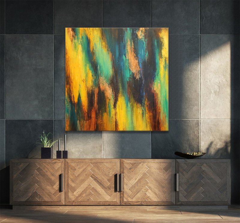 大型原创抽象彩色墙壁艺术油画帆布 - 墙贴/壁贴 - 压克力 多色