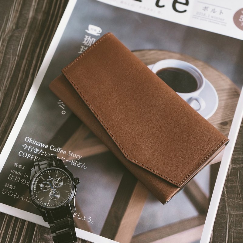 【礼盒】真皮简约率真长夹 X0122 棕 - 皮夹/钱包 - 真皮 橘色