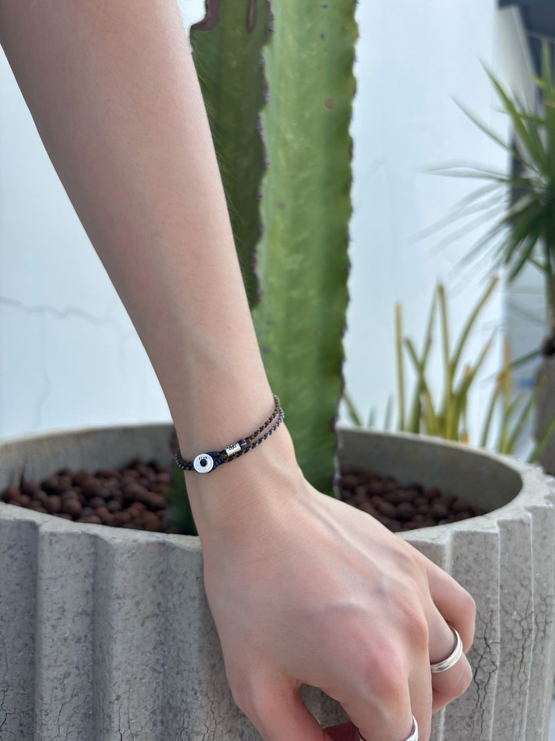 新品限量  韩国秋冬低调深蓝咖啡小麦色混色渐变手工编织双层手绳 - 手链/手环 - 其他材质