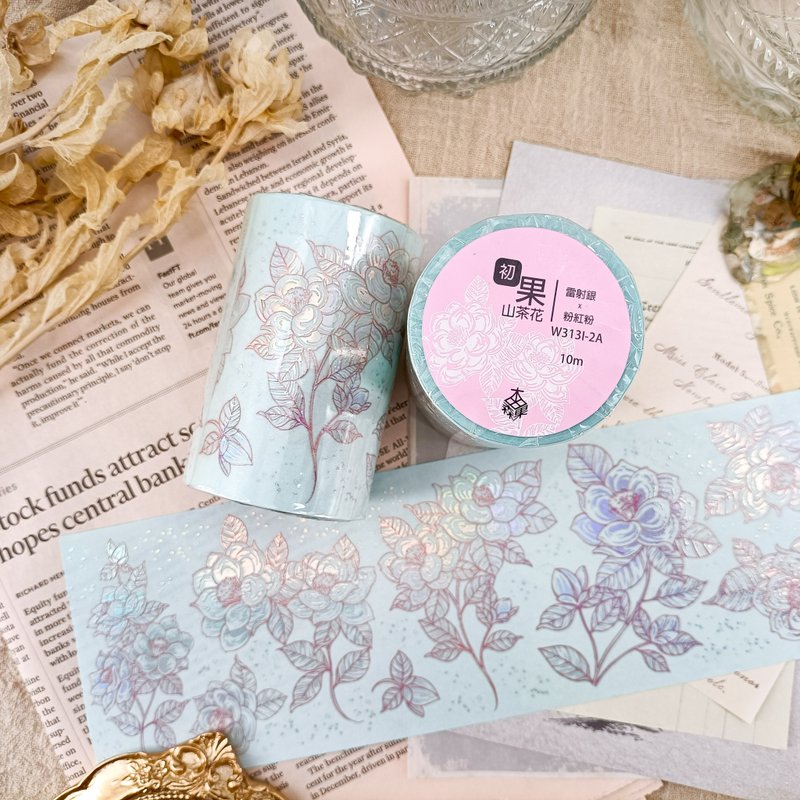 山茶花 雷射銀+粉紅粉 / 裝飾膠帶 - 纸胶带 - 塑料 多色