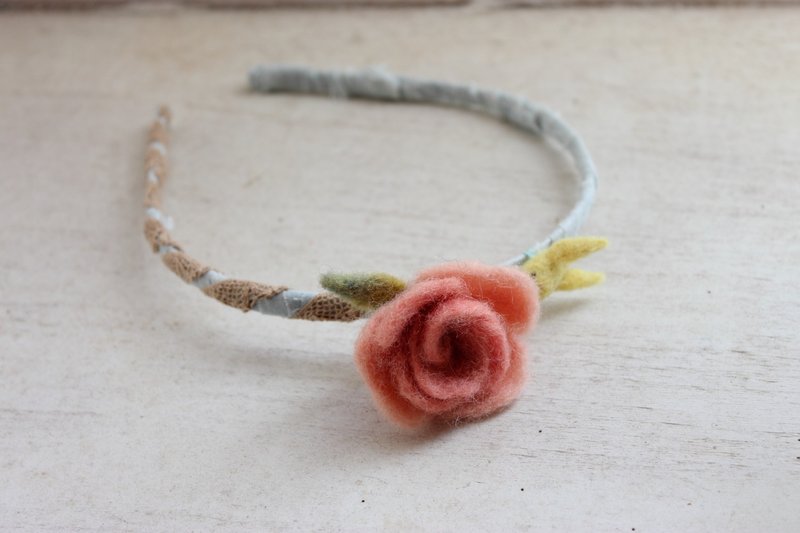 玫瑰金丝雀天然植物染发箍 订做款 - 发带/发箍 - 羊毛 粉红色