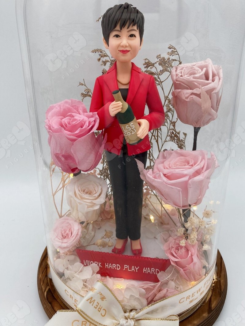 只限香港客户 真人版单人公仔永生花樽: 保鲜干花、定制化配搭 - 陶艺 - 植物.花 多色