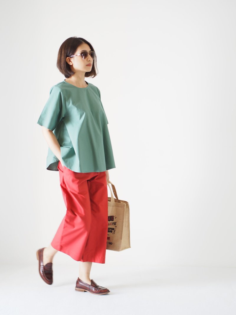 ManiBleu Circle Short Sleeve Top - Evergreen - 女装上衣 - 棉.麻 绿色