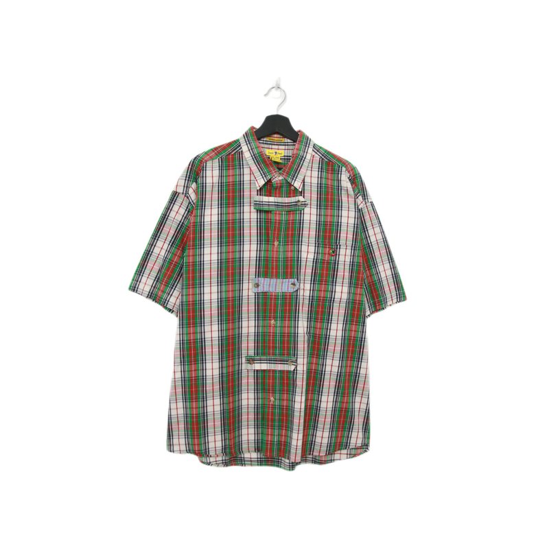 Back to Green-再制设计衬衫 格纹 彩色拼布ss-12//vintage shirt - 男装衬衫 - 棉.麻