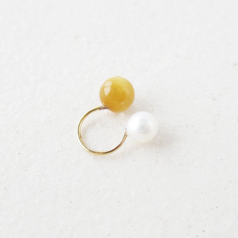 3WAY 金虎眼石与淡水珍珠耳骨夹,虎骨夹 - 耳环/耳夹 - 石头 橘色