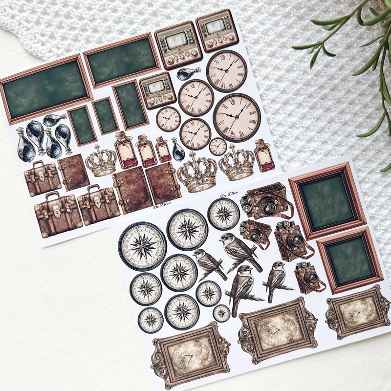 A538 - 复古花卉日记本 - 贴纸 - 纸