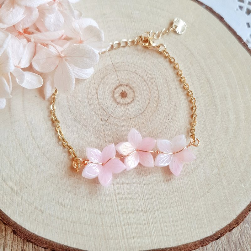 妍语手作 14K包金 手链 手链 简约 气质 日系 韩系 花 淑女 礼物 - 手链/手环 - 树脂 粉红色