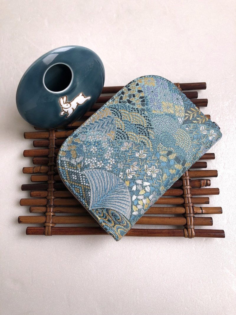 京西阵金襴锦织【墨境花伞/碧绿花伞】-短夹/皮夹/零钱包/礼物 - 皮夹/钱包 - 丝.绢 黑色