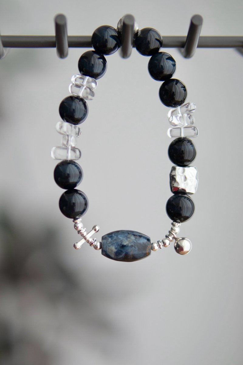 风暴星漩 - 彼得石 蓝虎眼 白水晶 S925银 手链手串 - 手链/手环 - 水晶