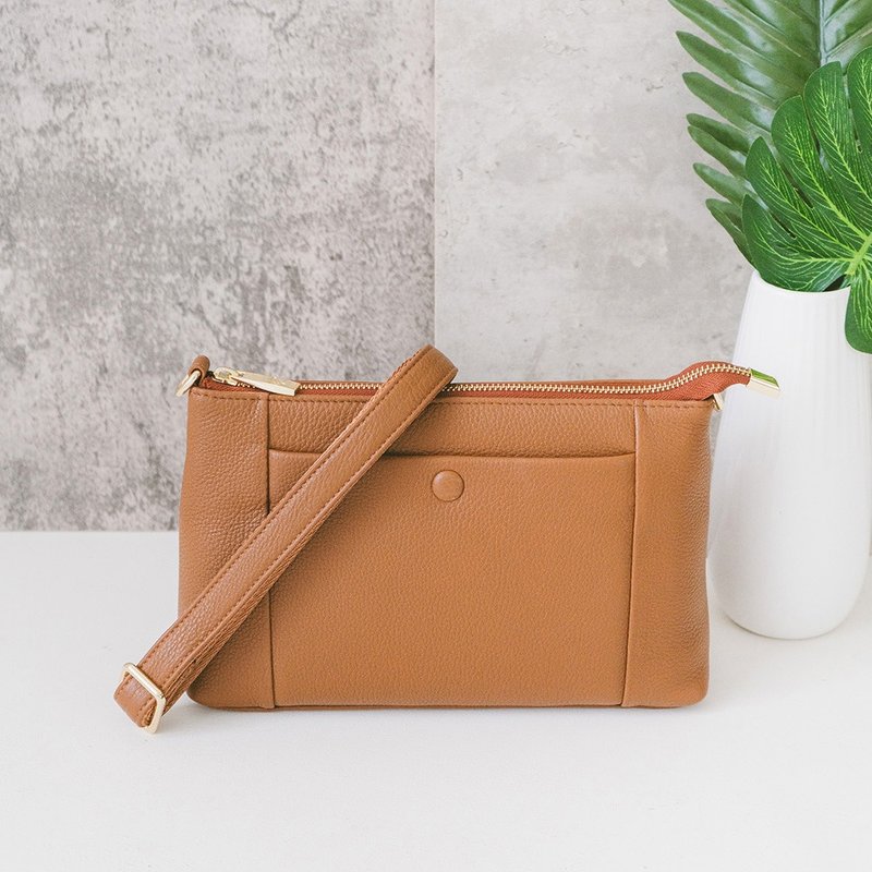 真皮百搭斜背包 22362 棕 - 侧背包/斜挎包 - 真皮 橘色