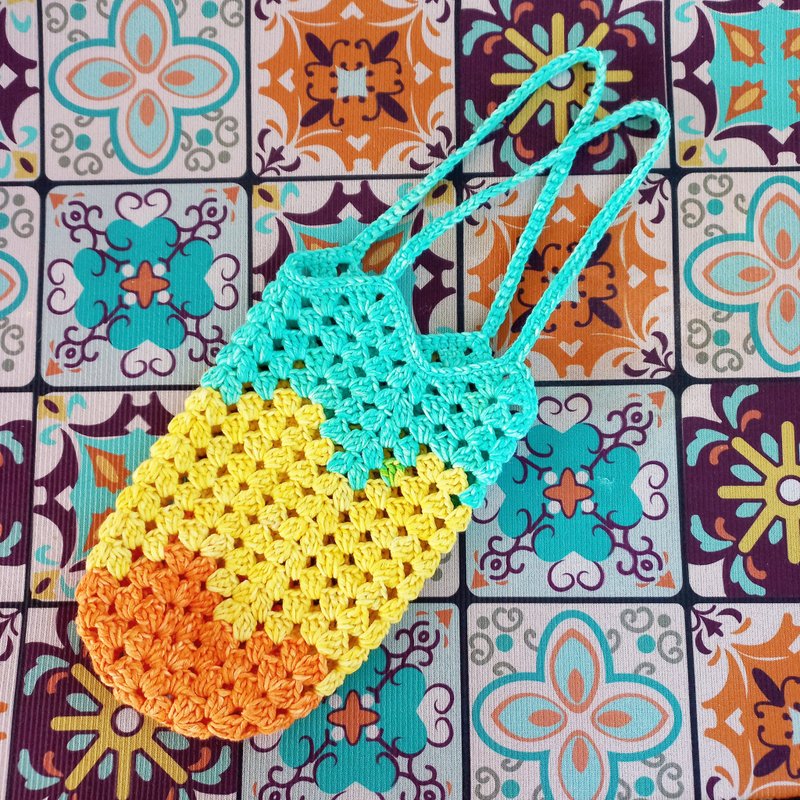 暖彩方底方格编织杯袋 纯棉 杯套 饮料袋 杯袋 水壶袋 - 随行杯提袋/水壶袋 - 棉.麻 橘色